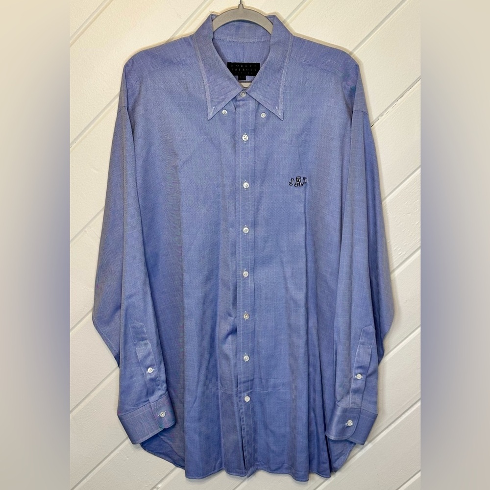 Robert Talbott Estate Button Down L/S Shirt, Blue Windowpane-18.5-36-Monogrammed